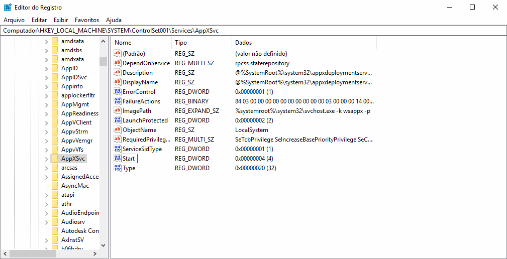 Como desativar a Microsoft Store no Windows 10 8 Chave modificada para valor 4