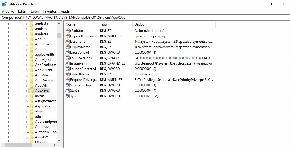 Como desativar a Microsoft Store no Windows 10 8 Chave modificada para valor 4