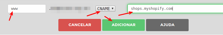 Domínio personalizado em lojas Shopify 10 Nova entrada - Registro www