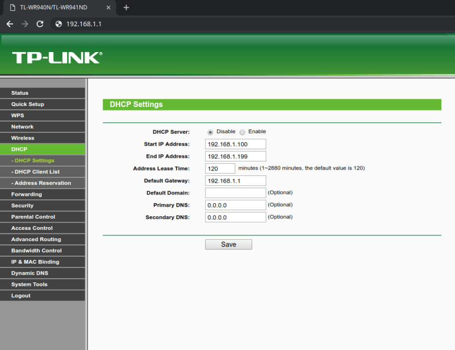 Configuração DHCP