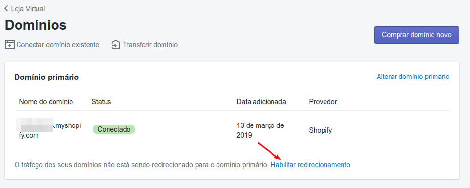 Domínio personalizado em lojas Shopify 16 Habilitar redirecionamento