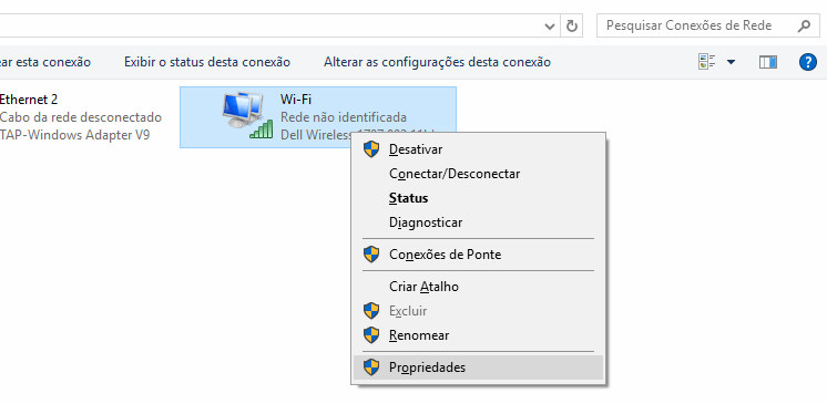 Propriedades do adaptador de rede
