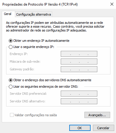 Configuração de Servidores DNS padrão