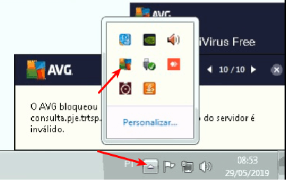 Antivírus bloqueando acesso ao TRT 2 Barra de tarefas AVG