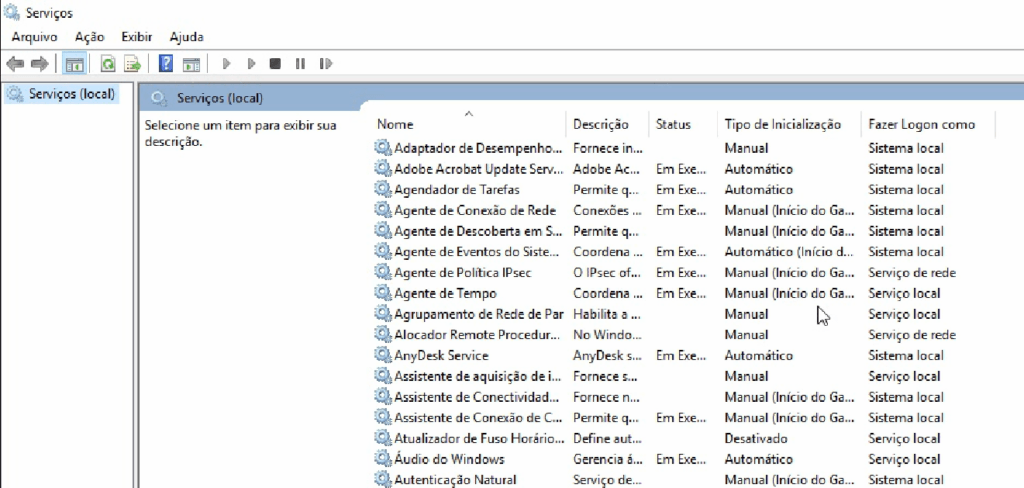 Serviços do Windows aberto novamente