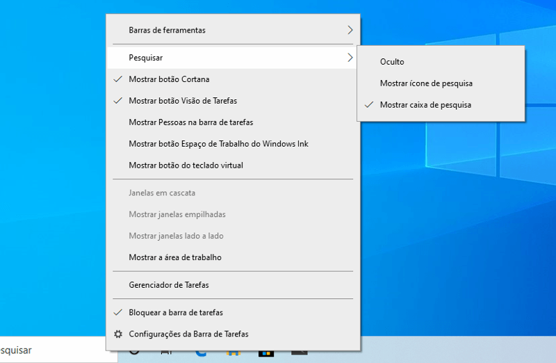 Cortana separada da pesquisa interna