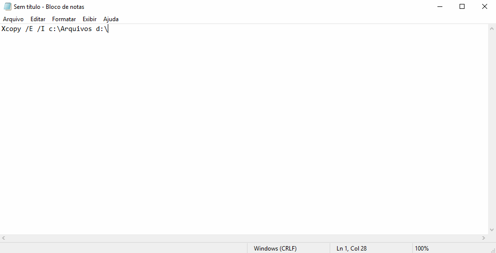 Copiar diretórios completos pela linha de comando 2 Colocar comando no Notepad