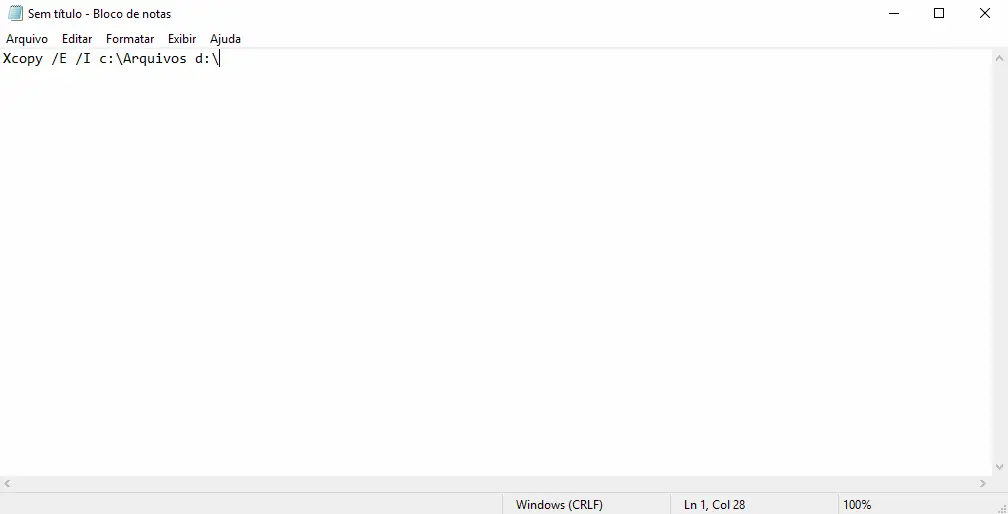 Copiar diretórios completos pela linha de comando 2 Colocar comando no Notepad