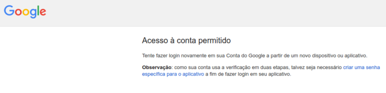Credenciais inválidas em sua conta Gmail