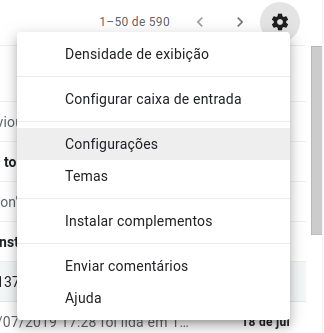 Configurações da conta gmail