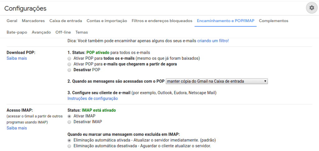 Ativar IMAP no gmail