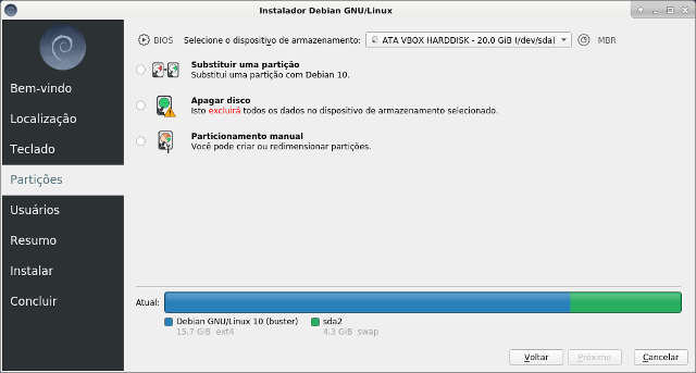 Debian 10 - Novidades e como usar 6 Particionamento na instalação do Debian 10