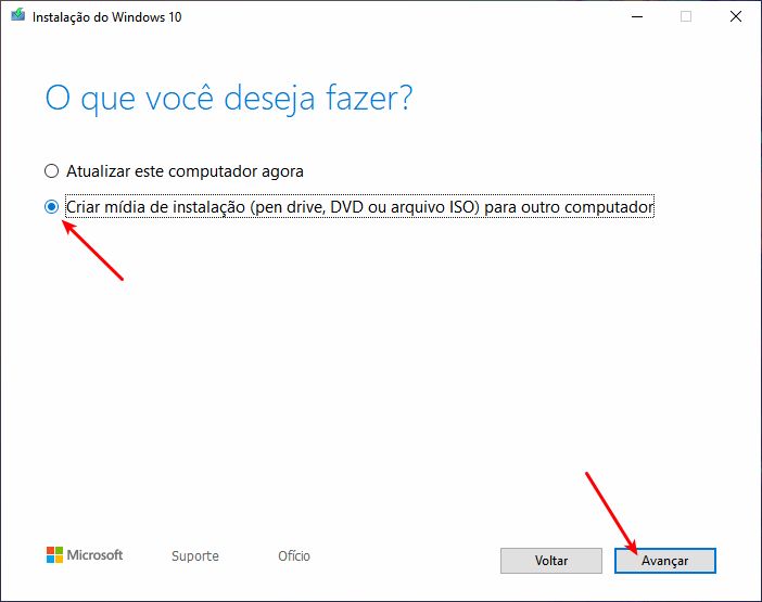 Baixar Windows 10 - Criar mídia de instalação