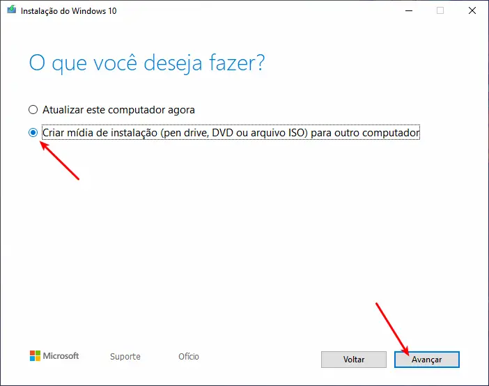Baixar Windows 10 - Criar mídia de instalação