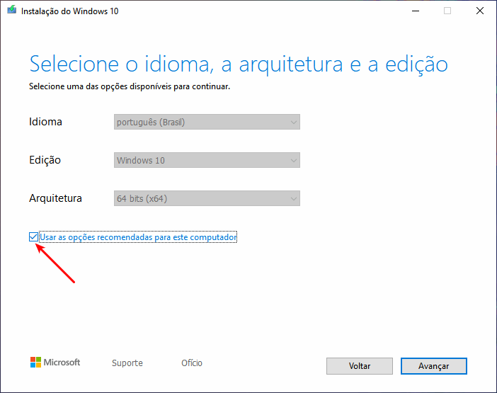 Baixar Windows 10 e gravar em pendrive 3 Baixar Windows 10 - Desmarcar opções recomendadas