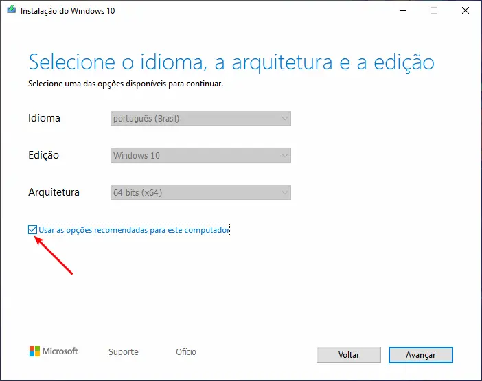 Baixar Windows 10 e gravar em pendrive 3 Baixar Windows 10 - Desmarcar opções recomendadas