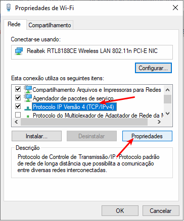 Servidor DNS não está respondendo 4 Propriedades de WiFi