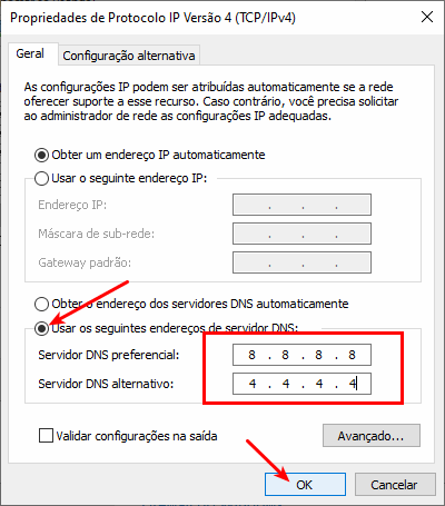 Servidor DNS não está respondendo 5 Propriedades TCP/IP 4