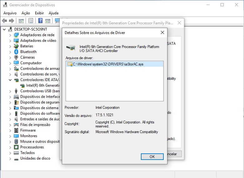 Intel RST dando erro na atualização de maio do Windows 10 16 Verificando a versão do driver