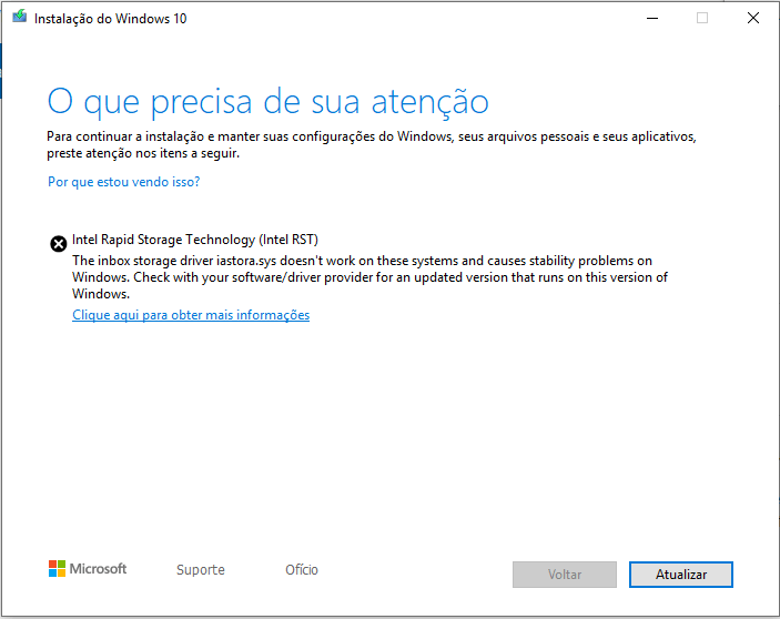 Erro no Windows Update Maio/2010 driver Intel RST