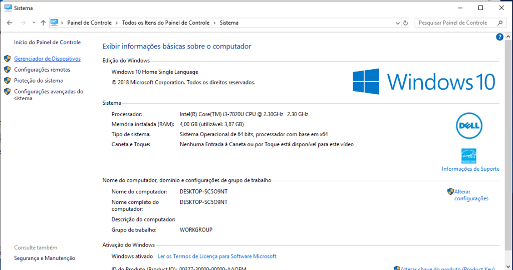 Intel RST dando erro na atualização de maio do Windows 10 4 Painel de Controle > Sistema
