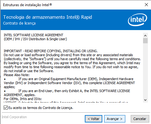 Intel RST dando erro na atualização de maio do Windows 10 8 Instalação do Intel RST versão 17 parte 2