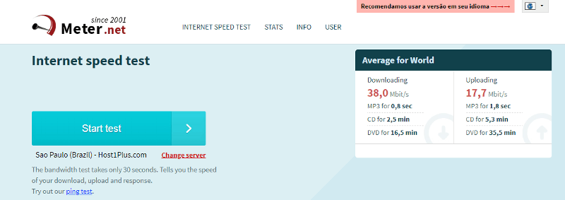 Meter.net - Site para medir velocidade da Internet