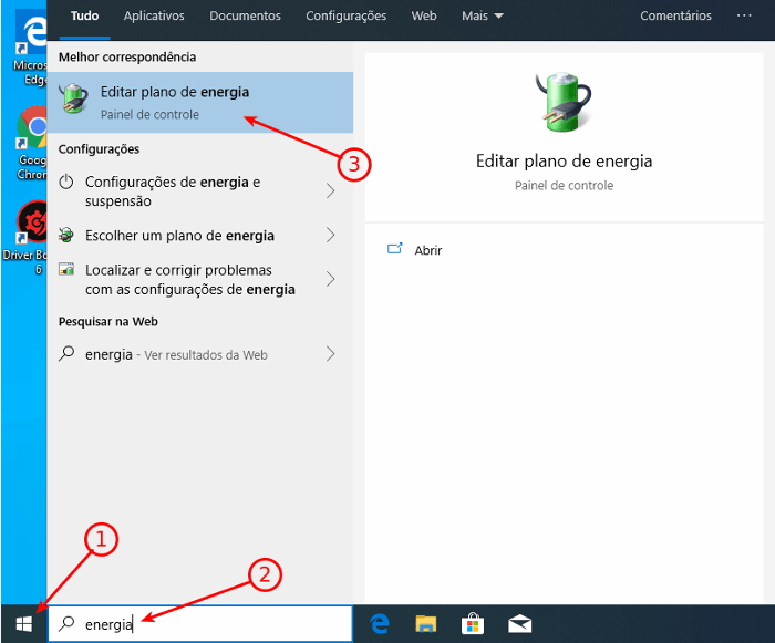 Ativar a inicialização rápida no Windows 10 1 Editar plano de energia