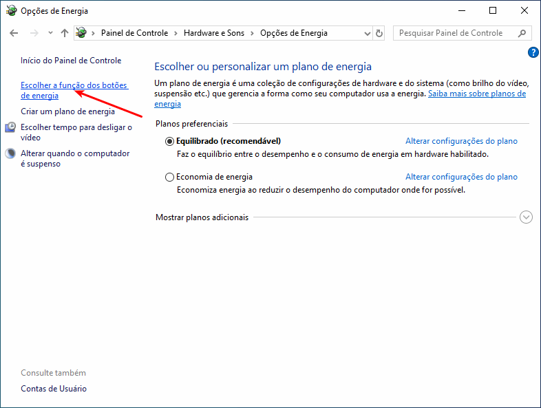 Ativar a inicialização rápida no Windows 10 3 Escolher funções dos botões de energia