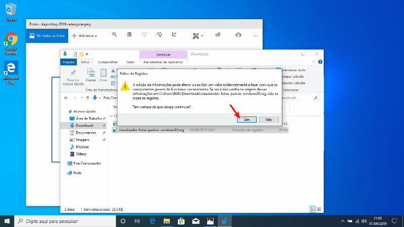 Trocar visualizador de fotos Windows 10 para o padrão Windows 7 3 Executar script para mudar visualizador de fotos padrão