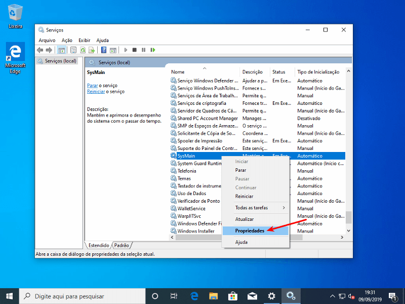 Configurações para deixar seu Windows 10 mais rápido 3 Propriedades do Sysmain
