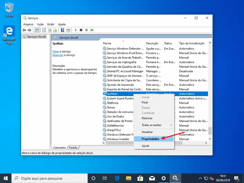 Configurações para deixar seu Windows 10 mais rápido 3 Propriedades do Sysmain