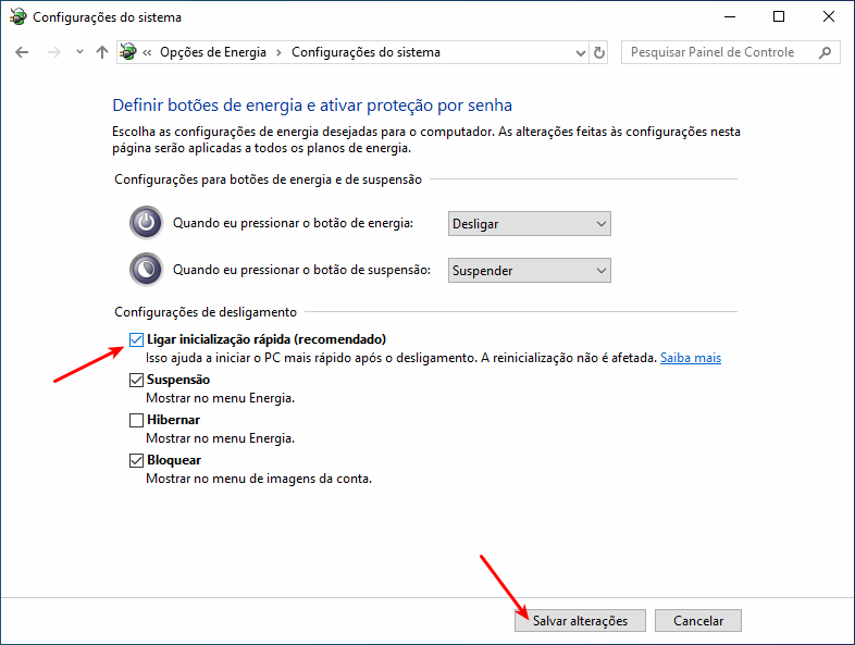 Ativar a inicialização rápida no Windows 10 5 Ligar a inicialização rápida
