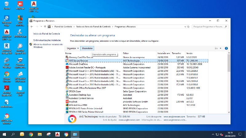 Desinstalar AVG Secure Browser
