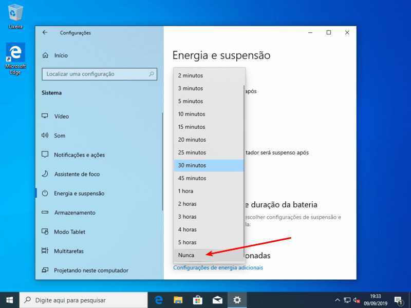 Configurações para deixar seu Windows 10 mais rápido 10 Nunca suspender o computador