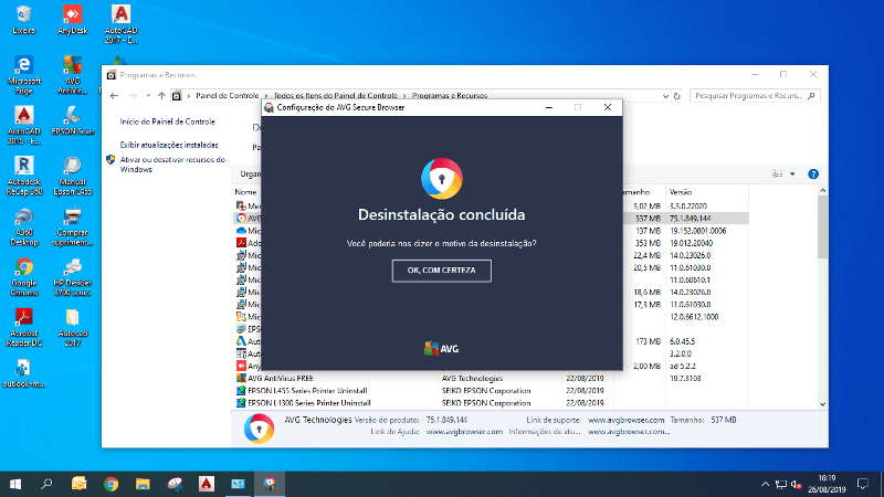 Fim da desinstalação do AVG Secure Browser