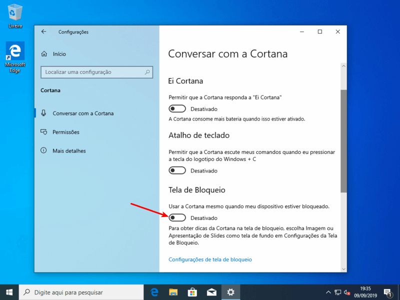 Desabilitar Cortana