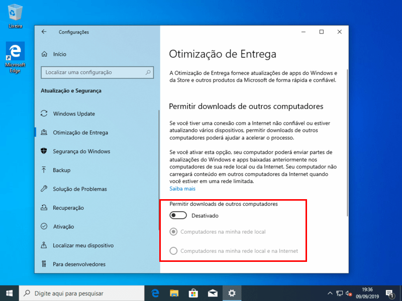 Desativar downloads de outros computadores