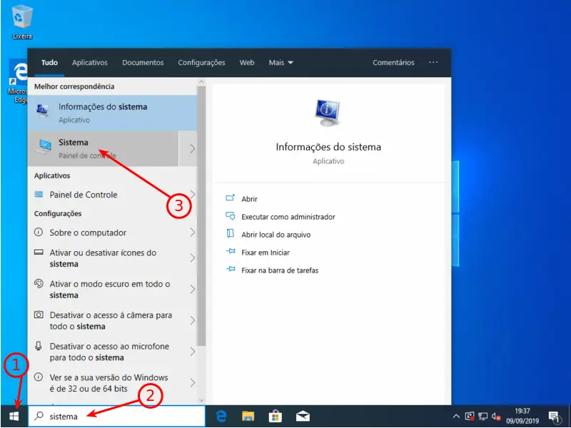 Opções de sistema do Windows 10