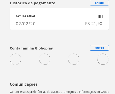 Conta família GloboPlay