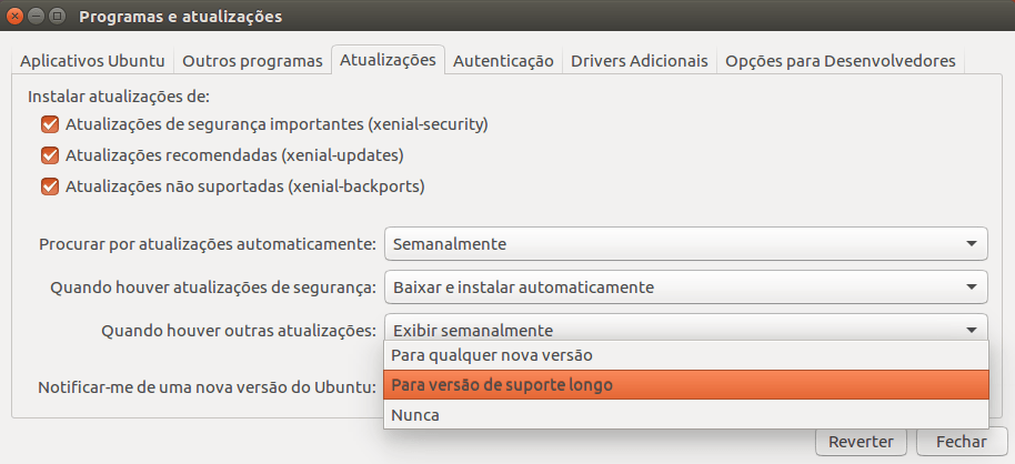Como atualizar o Ubuntu 20.04 e derivados 1 Opções do atualizador do Ubuntu