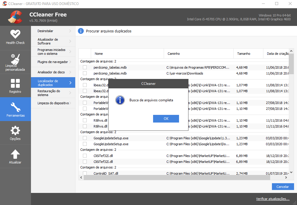 Procurar e remover aquivos duplicados no Windows 2 Busca de arquivos duplicados completa