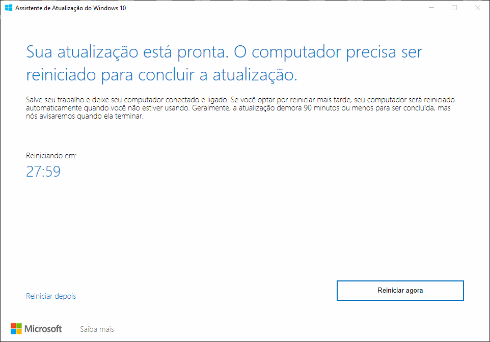 Erro 0xc1900209 ao atualizar Windows 10 versão 2004 9 Upgrade para a versão 2004 resolvido