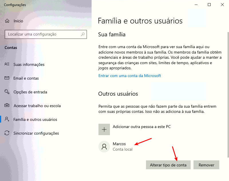 Criar usuários no Windows 10 9 Alterar tipo de conta