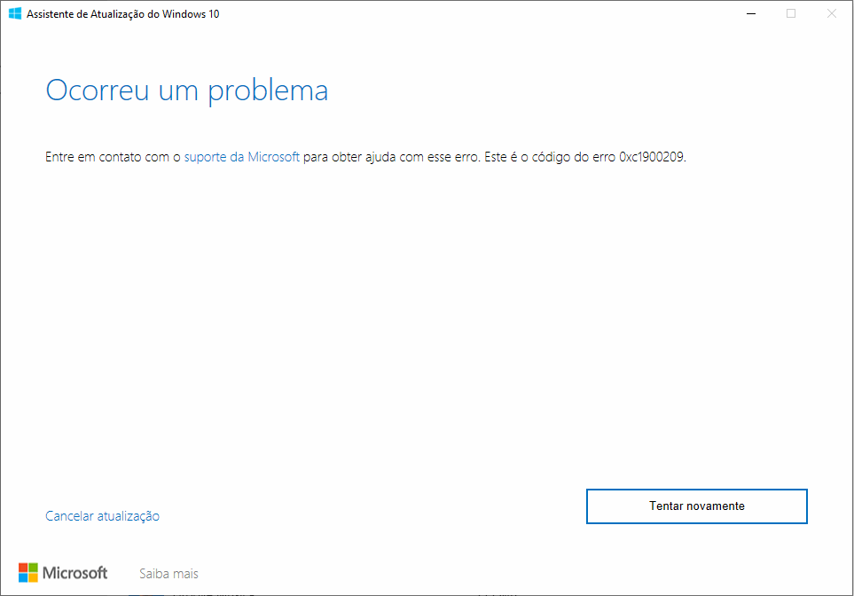 Erro 0xc1900209 ao atualizar para a versão 2004 do Windows 10