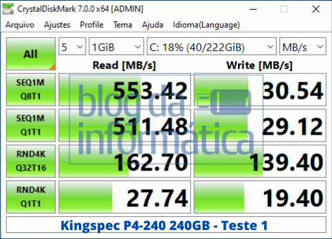 Análise do SSD Kingspec P4-240 1