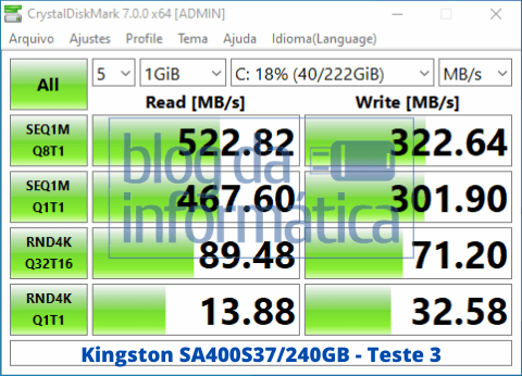 Análise do SSD Kingston SA400S37240G 3