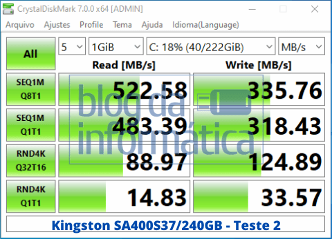 Análise do SSD Kingston SA400S37240G 2