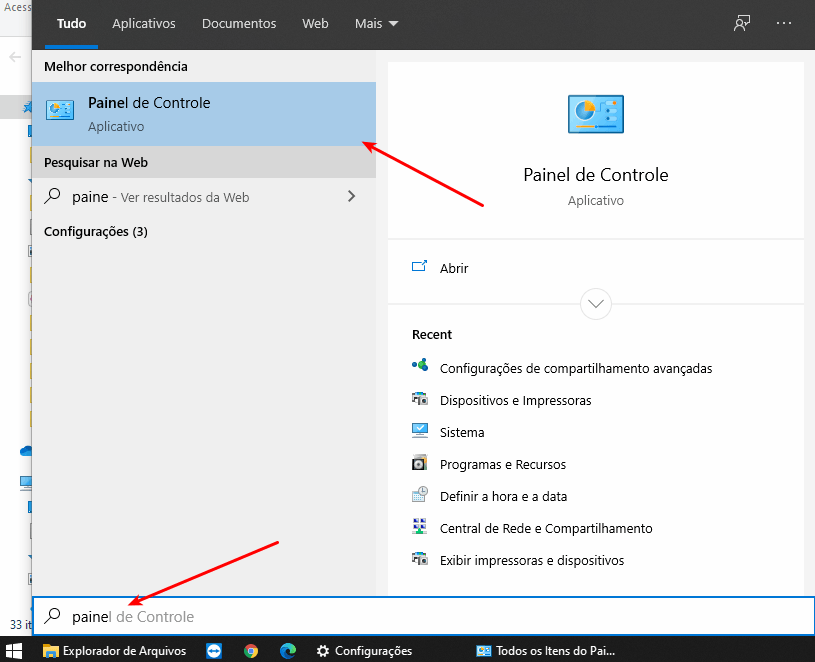 Erro 0xc1900209 ao atualizar Windows 10 versão 2004 6 Localizar Painel de Controle