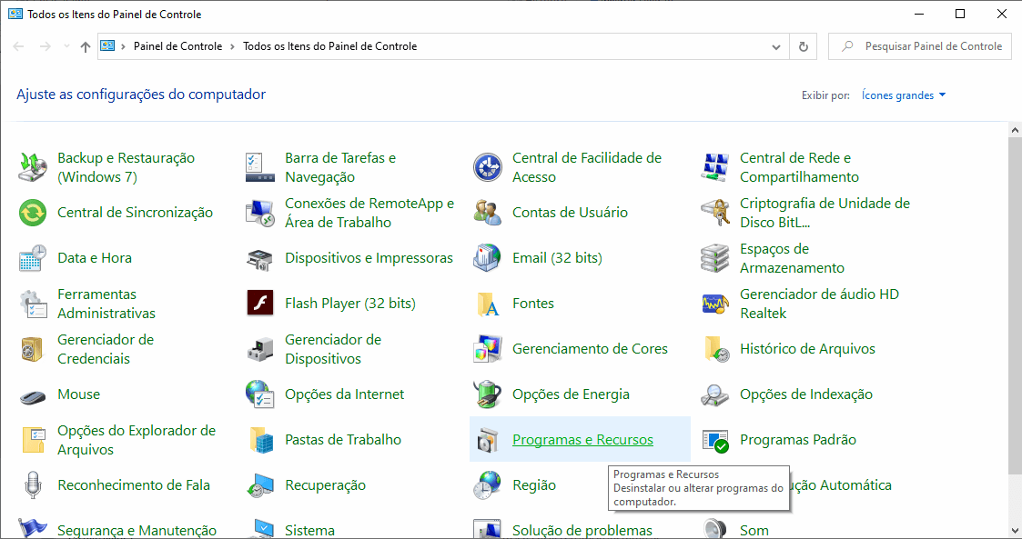 Erro 0xc1900209 ao atualizar Windows 10 versão 2004 7 Módulos do Painel de Controle